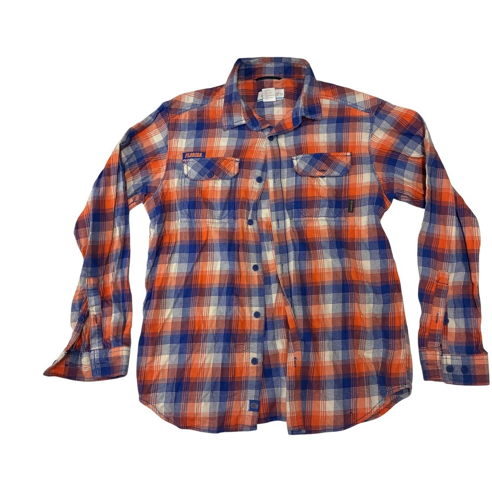 Columbia Mens‎ Florida Gators Colors Plaid Button Down Shirt Orange Blue Medium